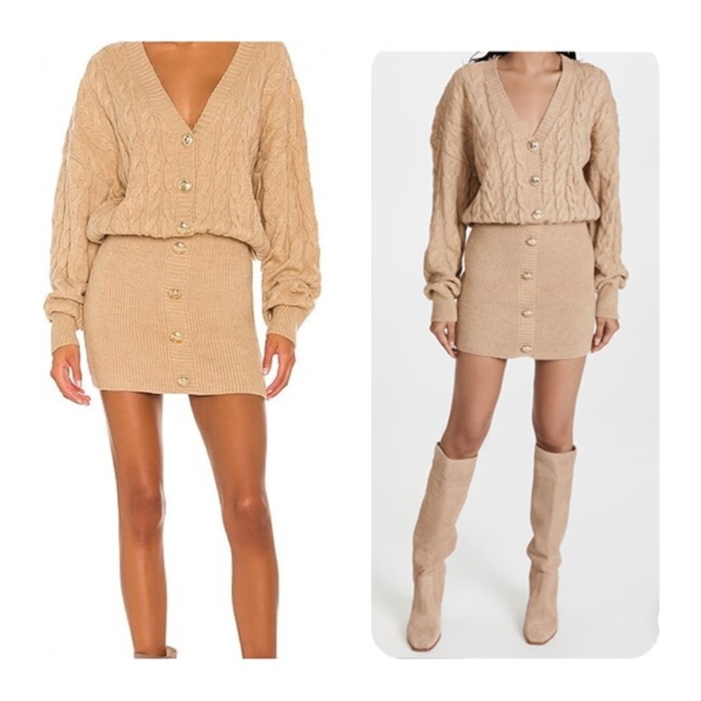 Retrofete Tan Cable Knit Button Front Tala Sweater Dress